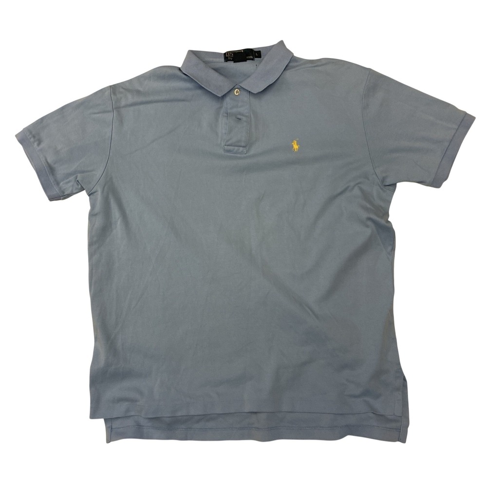 Polo‎ Ralph Lauren Mens L Light Blue Short Sleeve Cotton Polo Shirt Yellow Pony
